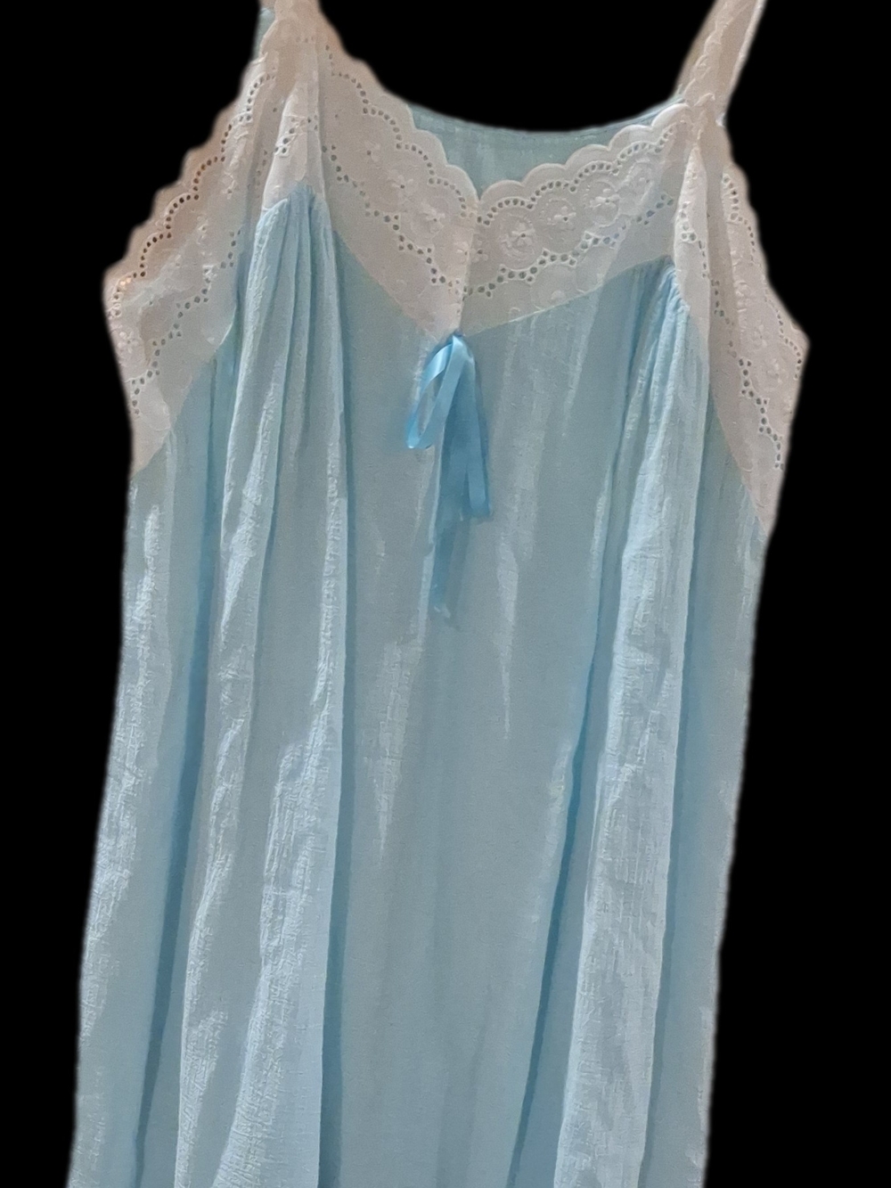 Light Blue Eyelet-Trim Sleep Chemise with Bow - Picture 2 of 10